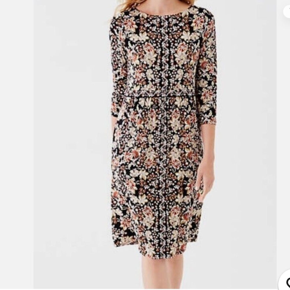 XS J. Jill Floral Black High Neck 3/4 Sleeve Dress